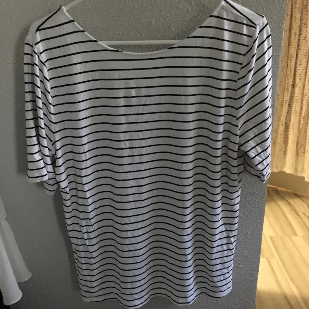 Black and White Striped Scoop Back Shirt Top